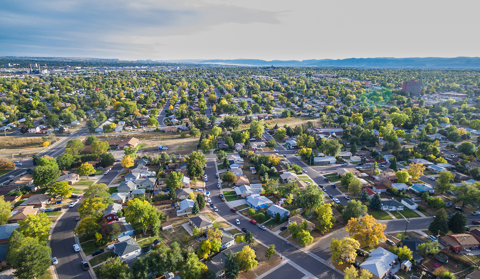 Overhead shot of multiple neighborhoods